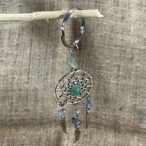 Dream Catcher With Green Gemstone Keychain Charm